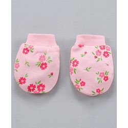 Babyhug 100% Cotton Mittens & Booties Floral Print- Pink