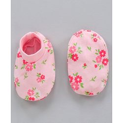 Babyhug 100% Cotton Mittens & Booties Floral Print- Pink
