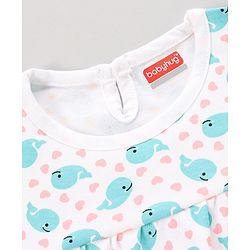 Babyhug Cotton Knit Frill Sleeves Frock with Panty Floral Print - White & Blue