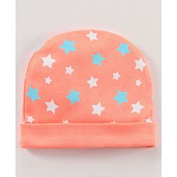 Babyhug 100% Cotton Cap Mittens & Booties Set Star Print Orange - Diameter 17 cm