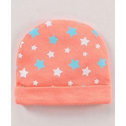 Babyhug 100% Cotton Cap Mittens & Booties Set Star Print Orange - Diameter 17 cm