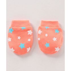 Babyhug 100% Cotton Cap Mittens & Booties Set Star Print Orange - Diameter 17 cm