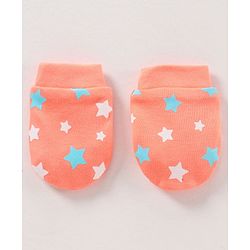Babyhug 100% Cotton Cap Mittens & Booties Set Star Print Orange - Diameter 17 cm