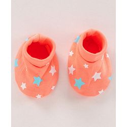 Babyhug 100% Cotton Cap Mittens & Booties Set Star Print Orange - Diameter 17 cm