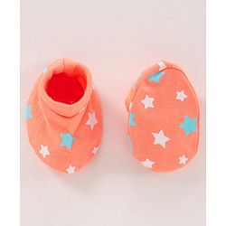 Babyhug 100% Cotton Cap Mittens & Booties Set Star Print Orange - Diameter 17 cm