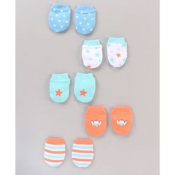 Babyhug 100% Cotton Mittens Set Multi Print Pack Of 5 - Multicolor