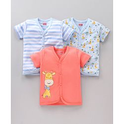 Babyhug 100 % Cotton Vests Animal Print Pack of 3 - Multicolour