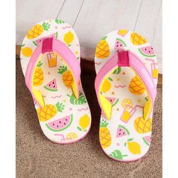 Cute Walk by Babyhug Flip Flops Fruits Print - Pink White (Strap Colour May Vary)