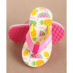 Cute Walk by Babyhug Flip Flops Fruits Print - Pink White (Strap Colour May Vary)