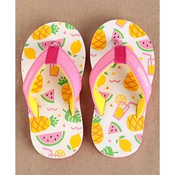Cute Walk by Babyhug Flip Flops Fruits Print - Pink White (Strap Colour May Vary)