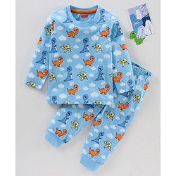 Babyhug Full Sleeves Night Suit Dino Printed - Blue