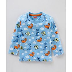 Babyhug Full Sleeves Night Suit Dino Printed - Blue