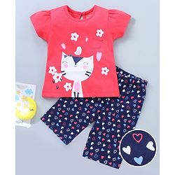 Babyhug Short Sleeves Cotton Capri Set All Over Print - Pink Blue