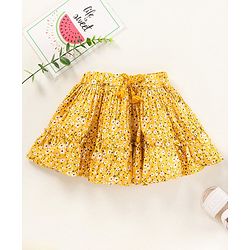Babyhug Mid Thigh Skirt With Lining Floral Print- Yellow