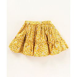 Babyhug Mid Thigh Skirt With Lining Floral Print- Yellow