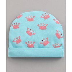 Babyhug 100% Cotton Cap Mitten Booties Set Crab Printed Blue - Diameter 11 cm
