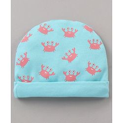 Babyhug 100% Cotton Cap Mitten Booties Set Crab Printed Blue - Diameter 11 cm