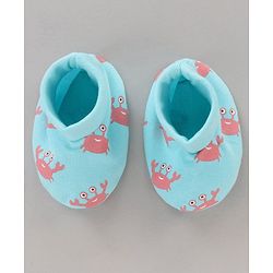 Babyhug 100% Cotton Cap Mitten Booties Set Crab Printed Blue - Diameter 11 cm