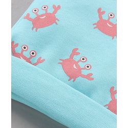 Babyhug 100% Cotton Cap Mitten Booties Set Crab Printed Blue - Diameter 11 cm