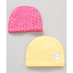 Babyhug 100% Cotton Caps Heart Print Pack of 2 - Pink Yellow