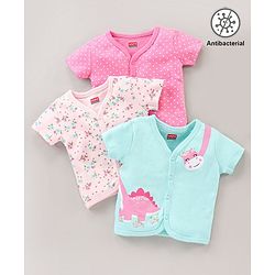 Babyhug Half Selvees Cotton Floral & Dino Printed Vest Pack Of 3 - Multicolour