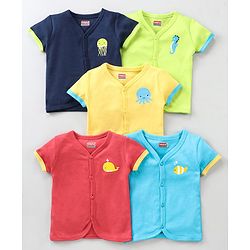 Babyhug 100 % Cotton Antibacterial Vests Pack of 5 - Multicolour