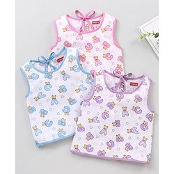 Babyhug 100% Cotton Sleeveless Jhablas Alphabets Print Pack of 3 - Multicolor