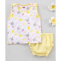 Babyhug 100% Cotton Jhabla & Bloomer Animal Print - Yellow