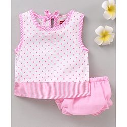 Babyhug 100% Cotton Vest With Bloomer Printed - Pink White