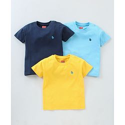 Babyhug Half Sleeves Solid T-Shirts Pack of 3 - Navy Blue Yellow