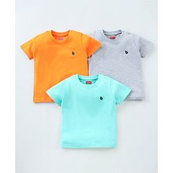Babyhug Half Sleeves Solid T-Shirts Pack of 3 - Orange Grey Green