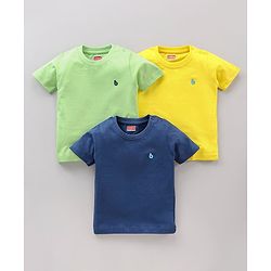 Babyhug Cotton Knit Half Sleeves T-Shirt Solid Pack Of  3 - Green Yellow Blue
