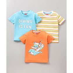 Babyhug Half Sleeves T Shirt Pack of 3 - Blue Orange Yellow
