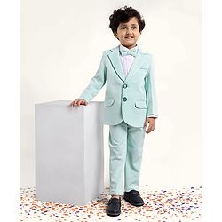 Babyhug Full Sleeves Party Suit With Bow Solid- Mint