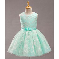 Babyhug Sleeveless Party Wear Frock With Corsage - Mint