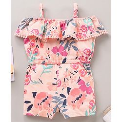 Babyhyg Cold Shoulder Sleeves Jumpsuit Floral Print - Pink