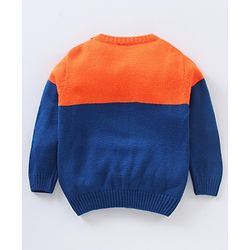 Babyhug Full Sleeves Knit Striped Pullover Text Patch - Navy Blue Orange