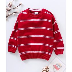 Babyhug Full Sleeves Knit Striped Pullover - Red