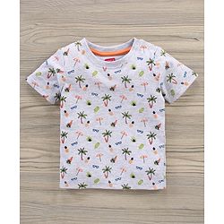 Babyhug Cotton Knit Half Sleeves T-Shirt & Shorts Beach Printed - Grey Orange