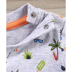 Babyhug Cotton Knit Half Sleeves T-Shirt & Shorts Beach Printed - Grey Orange