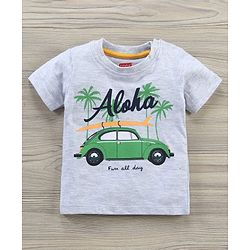 Babyhug Half Sleeves Tee & Shorts Car Print - Light Grey Navy Blue