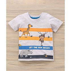 Babyhug Half Sleeves Knit T-Shirt & Shorts Set Animal & Text Print - Dark Blue White