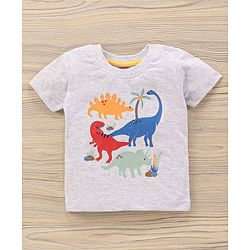 Babyhug Half Sleeves Knit T-Shirt & Shorts Set Dino Print & Patch - Grey Yellow