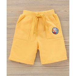 Babyhug Half Sleeves Knit T-Shirt & Shorts Set Dino Print & Patch - Grey Yellow