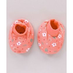 Babyhug 100% Cotton Cap Mitten Booties Set Floral Printed - Pink