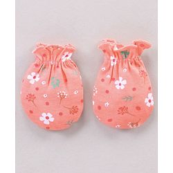 Babyhug 100% Cotton Cap Mitten Booties Set Floral Printed - Pink