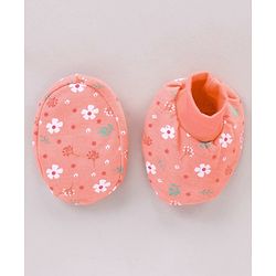 Babyhug 100% Cotton Cap Mitten Booties Set Floral Printed - Pink