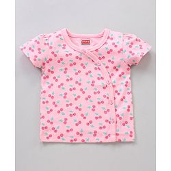 Babyhug Half Sleeves 100% Cotton Vests Stripe And Cherry Print Pack Of 3 - Pink Green