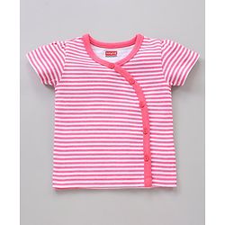 Babyhug Half Sleeves 100% Cotton Vests Stripe And Cherry Print Pack Of 3 - Pink Green