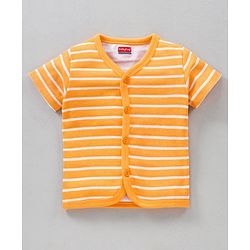 Babyhug Half Sleeves 100% Cotton Vests Tortoise And Stripe Print Pack of 3 - Blue Orange White